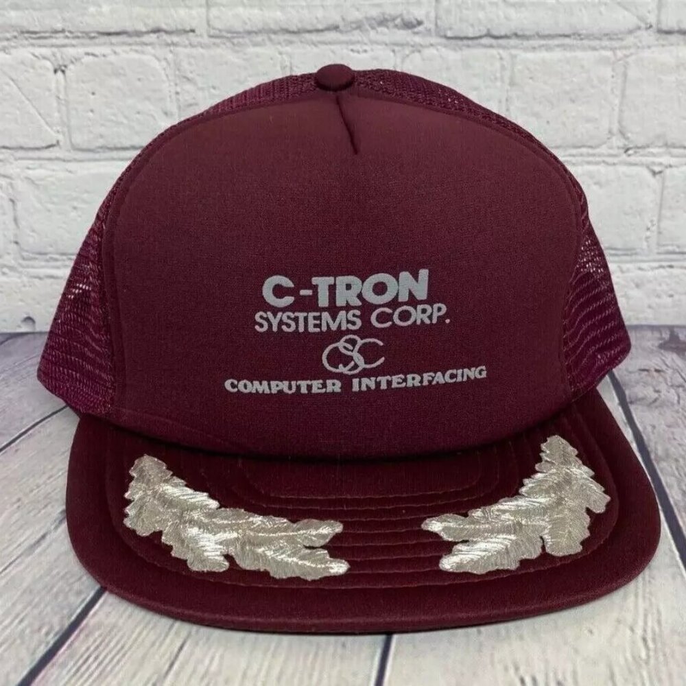 Vintage C-Tron Systems Corp. Computer Interfacing Trucker Hat Mesh Cap Maroon